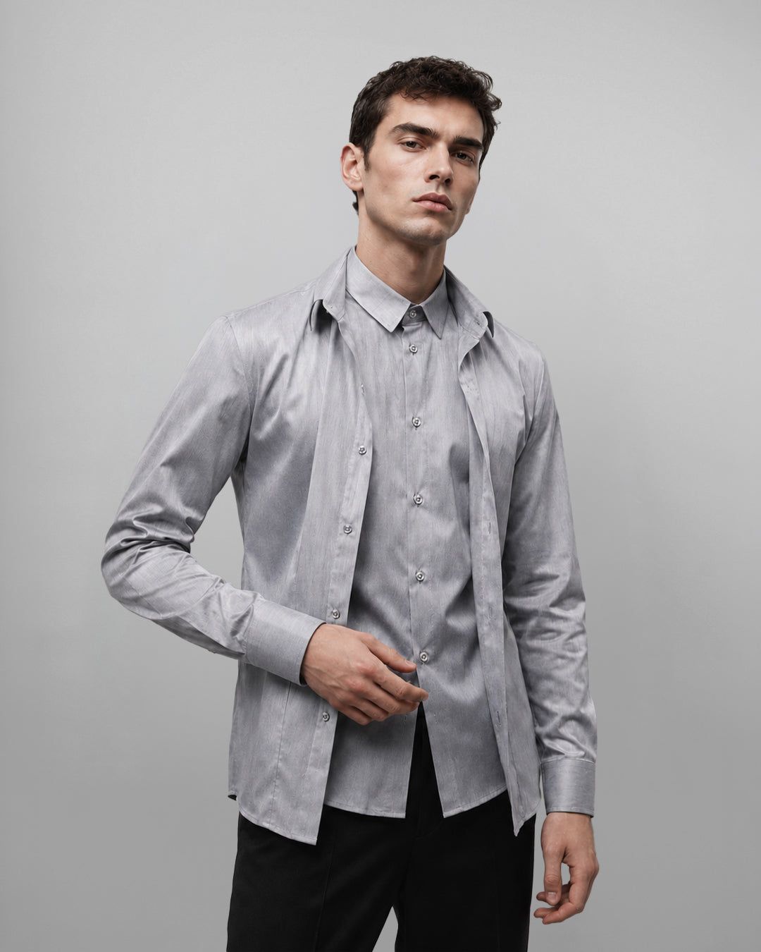 Double Collar Shirt Grey – Hardcore Fashion