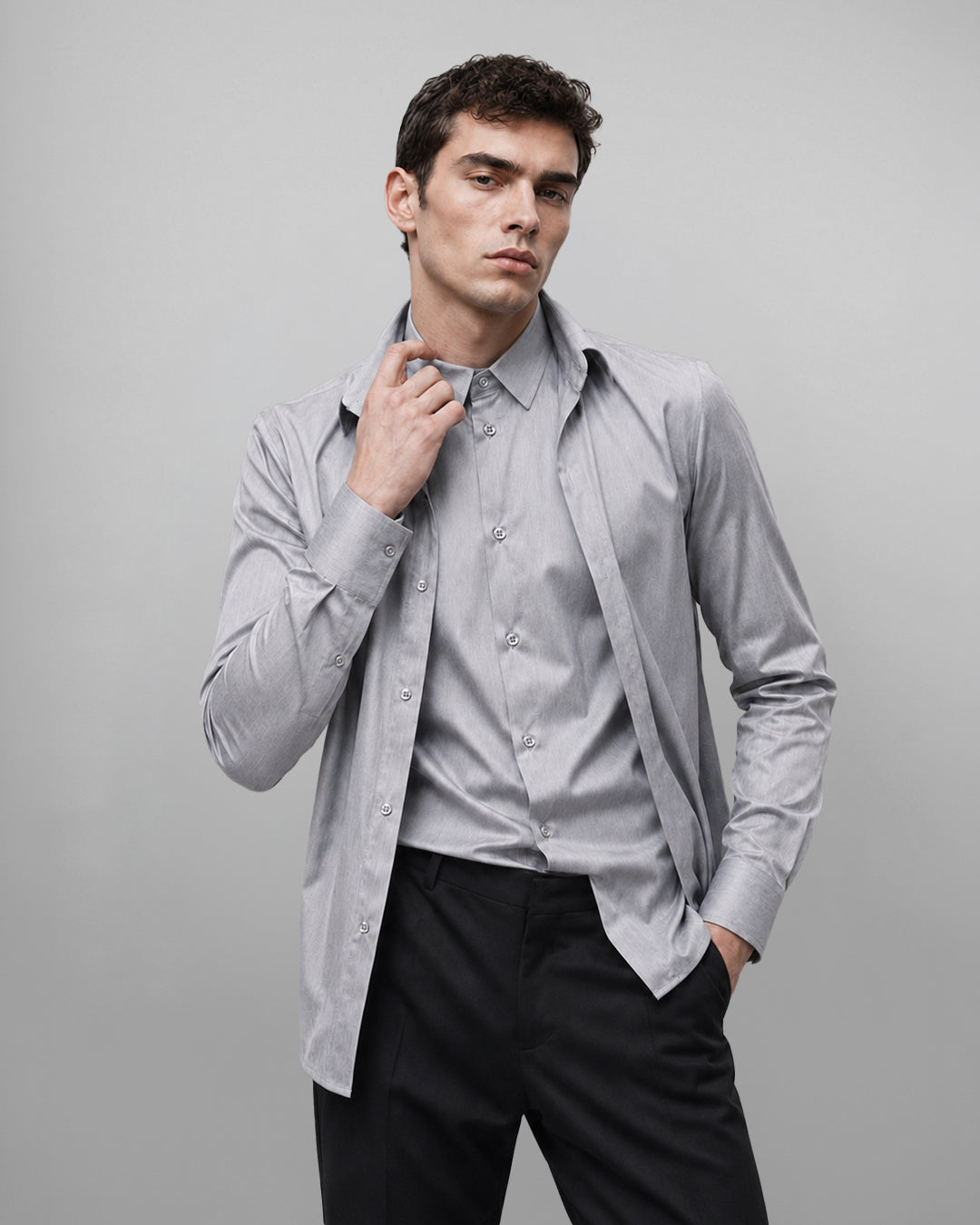 Double Collar Shirt Grey – Hardcore Fashion