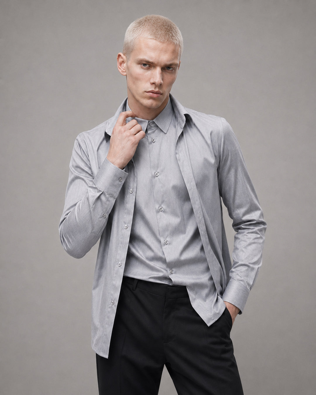 Double Collar Shirt Grey