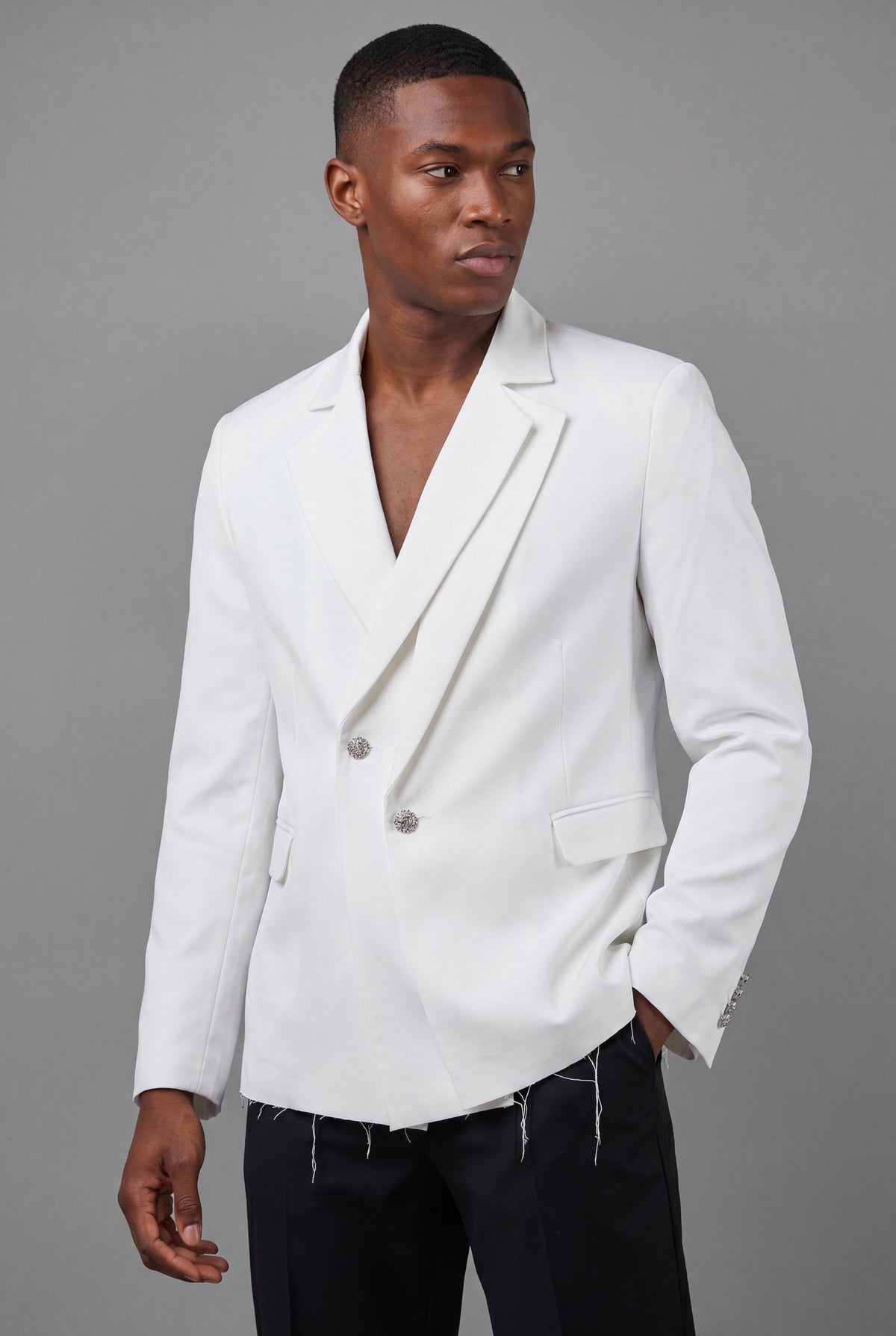 The Laureate Asymmetrical White Suit Jacket