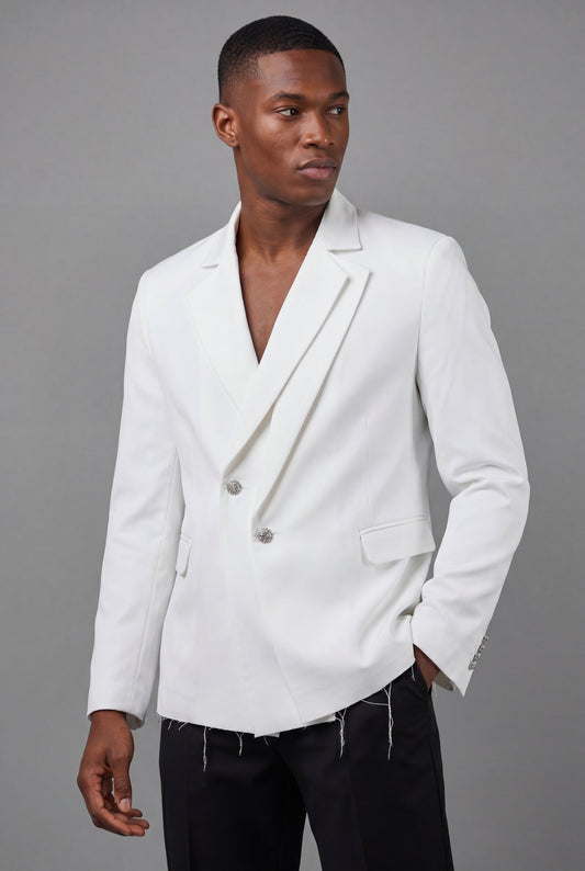 The Laureate Asymmetrical White Suit Jacket