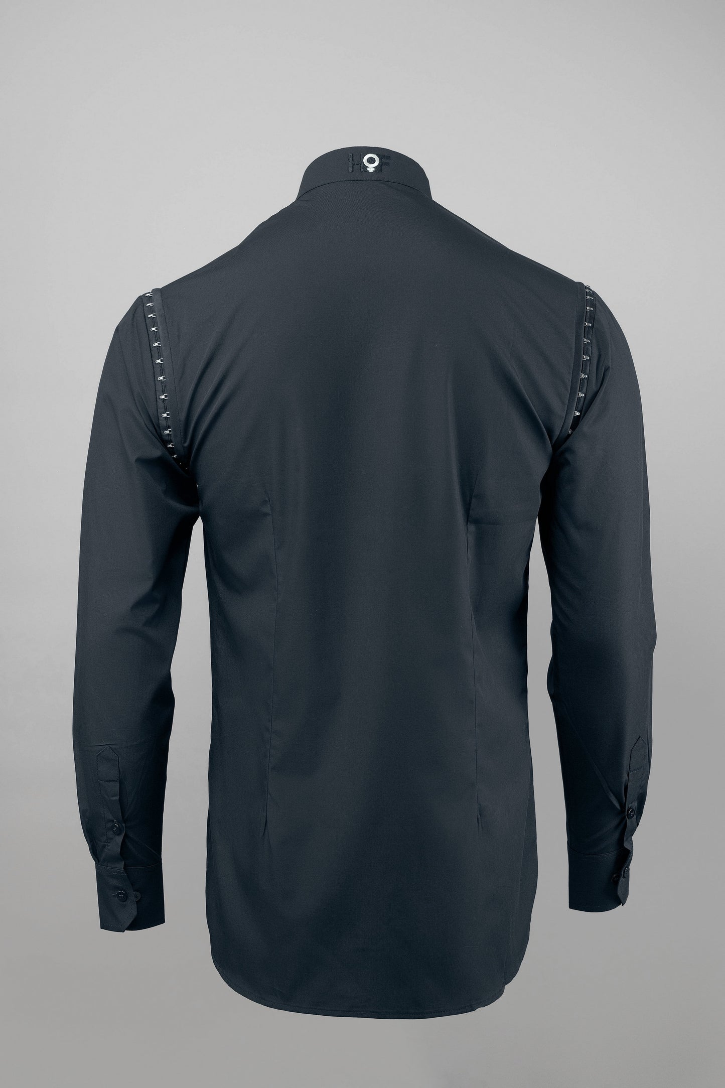 KY Asymmetrical High-Collar Black Shirt