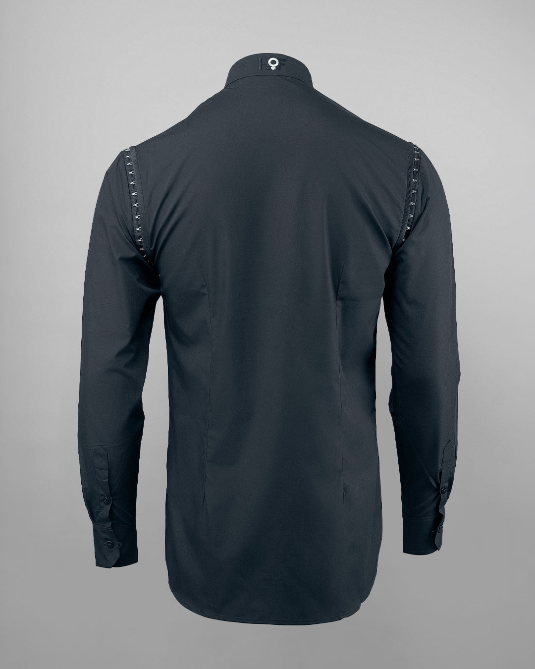 KY Asymmetrical High-Collar Black Shirt