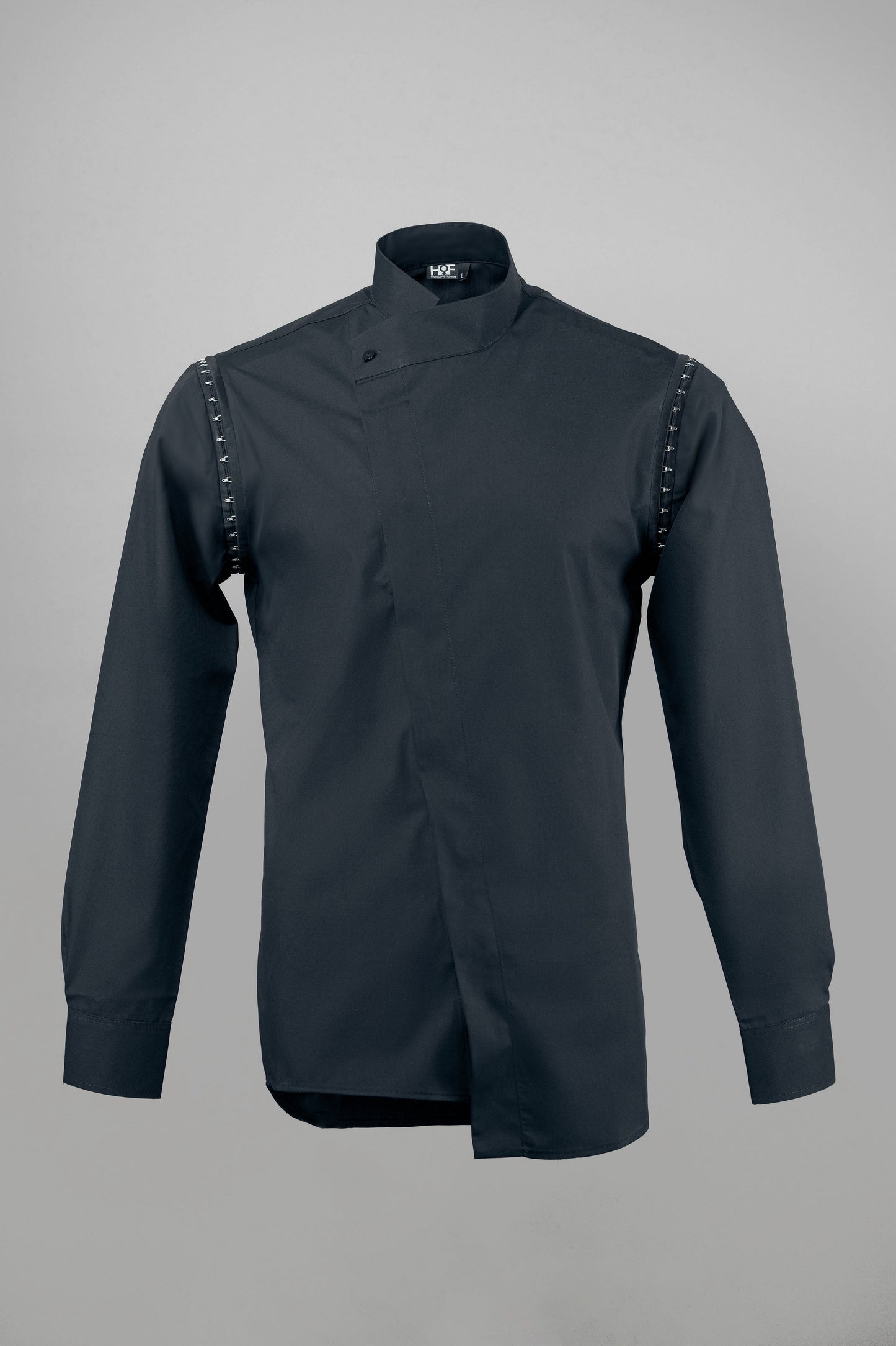KY Asymmetrical High-Collar Black Shirt