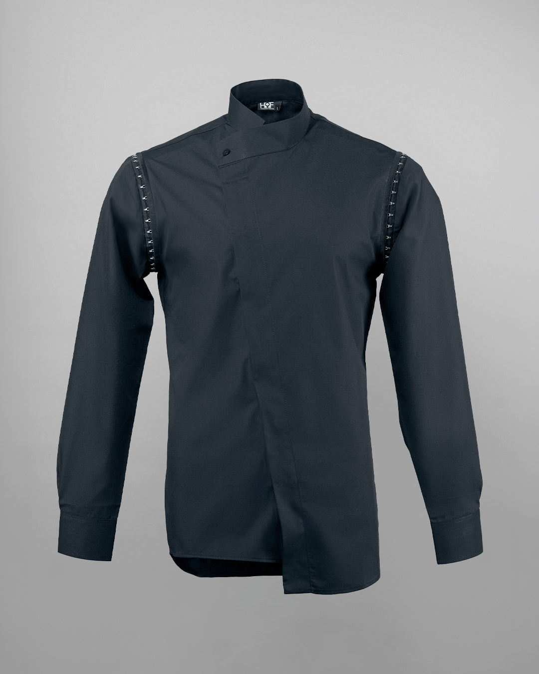 KY Asymmetrical High-Collar Black Shirt
