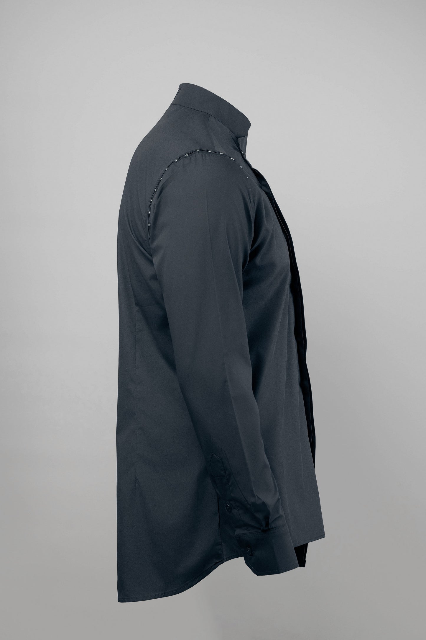 KY Asymmetrical High-Collar Black Shirt