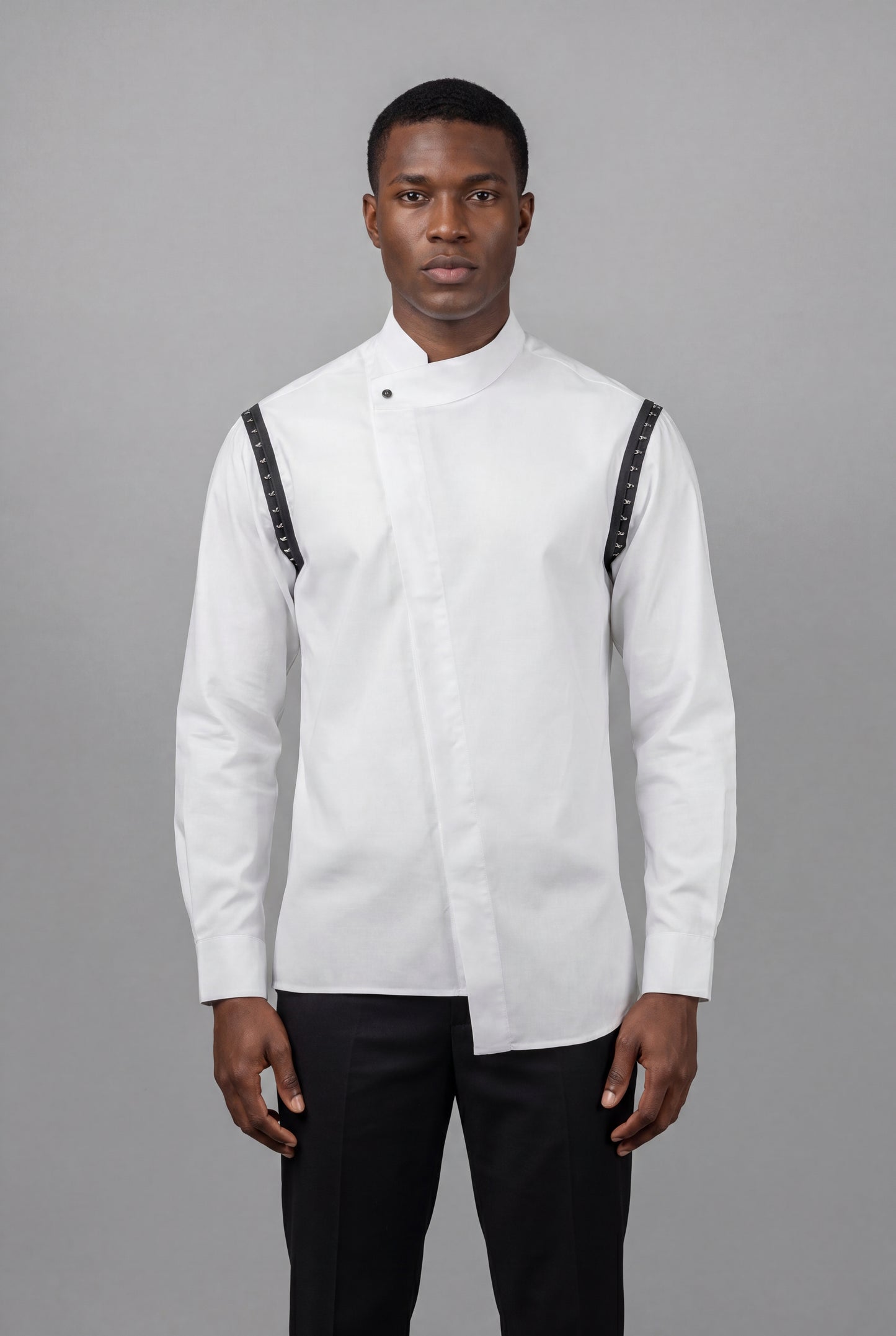 KY Asymmetrical High-Collar White Shirt