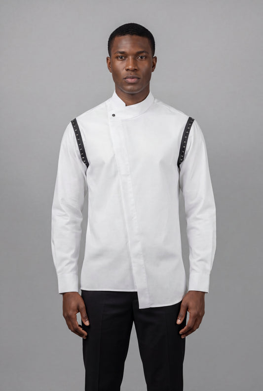 KY Asymmetrical High-Collar White Shirt