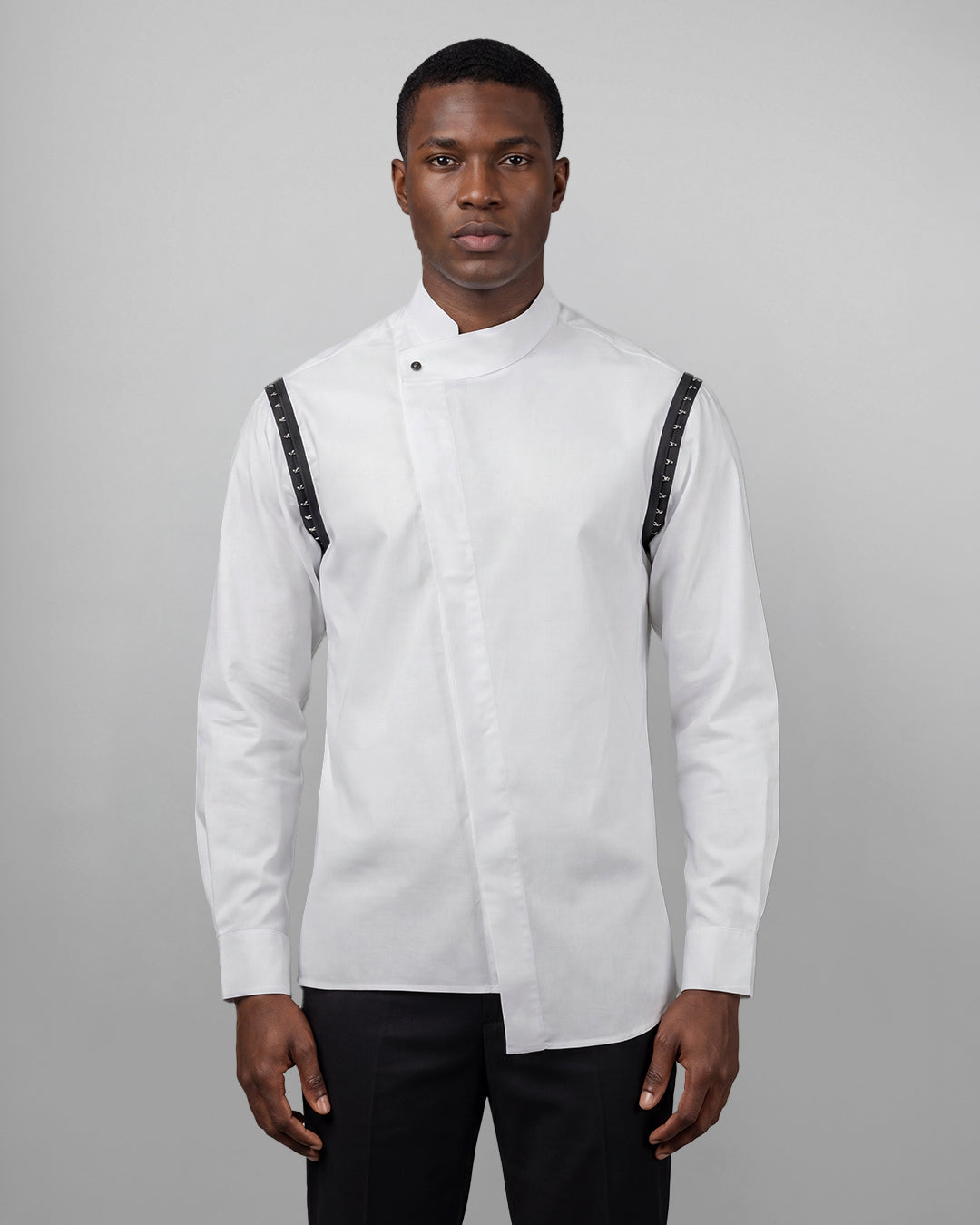 KY Asymmetrical High-Collar White Shirt