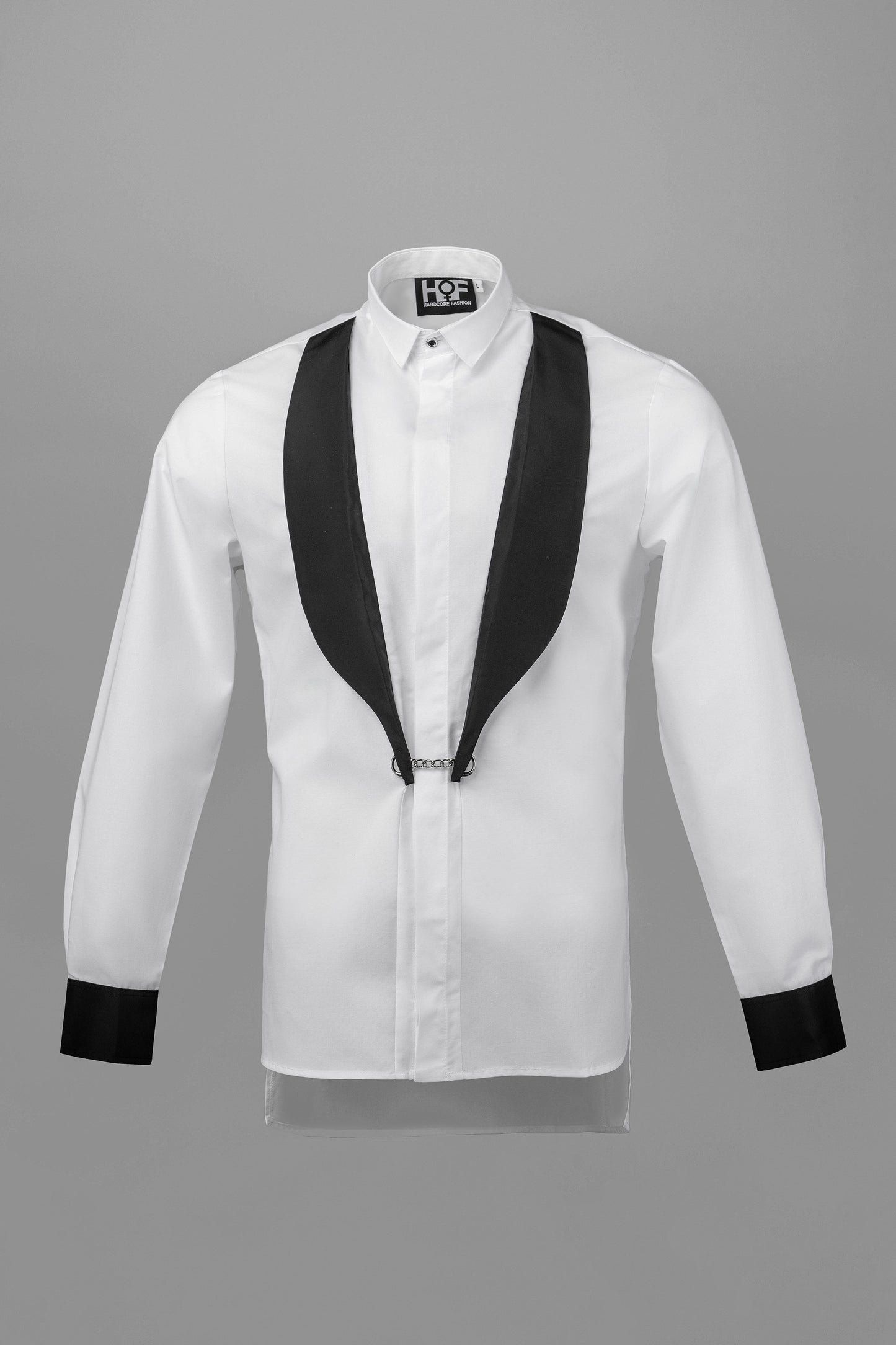 Smoking Contrast Lapel White Shirt