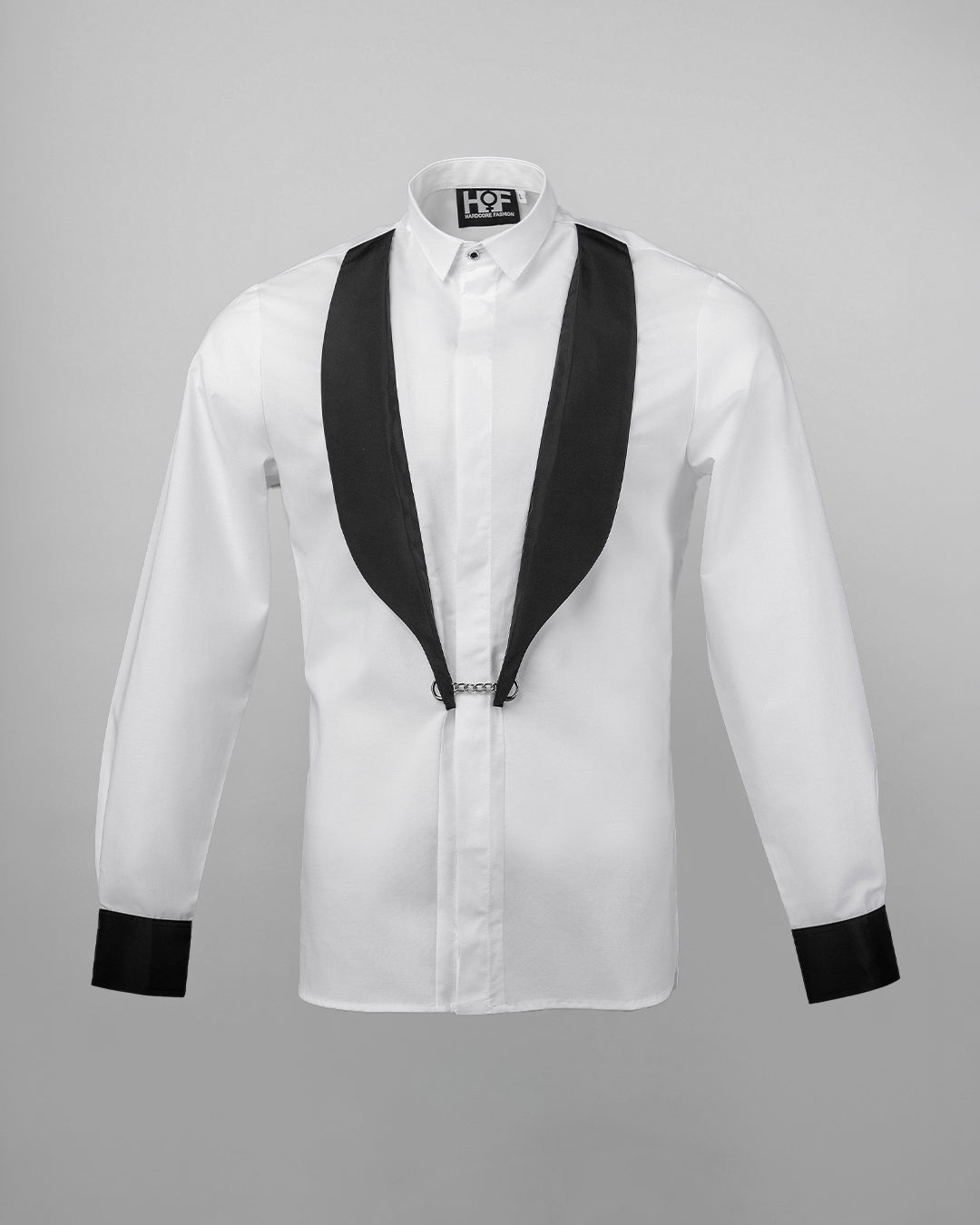 Smoking Contrast Lapel White Shirt
