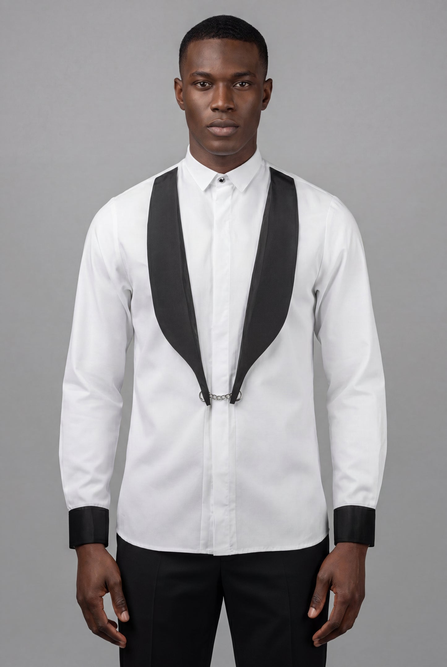 Smoking Contrast Lapel White Shirt
