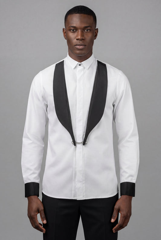 Smoking Contrast Lapel White Shirt