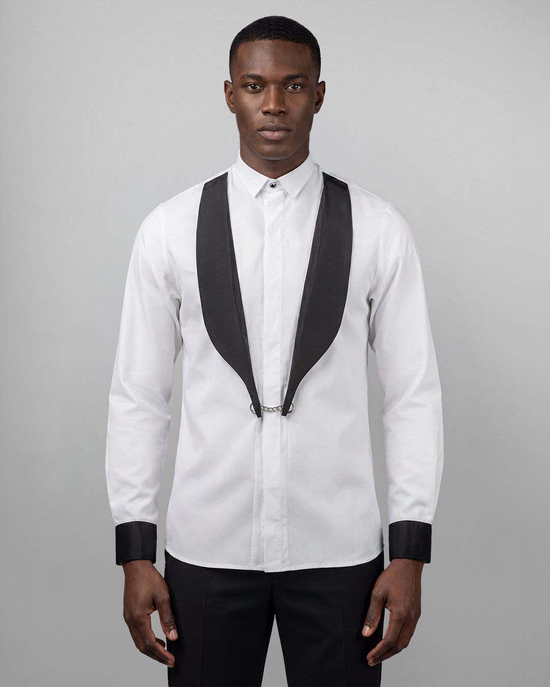 Smoking Contrast Lapel White Shirt