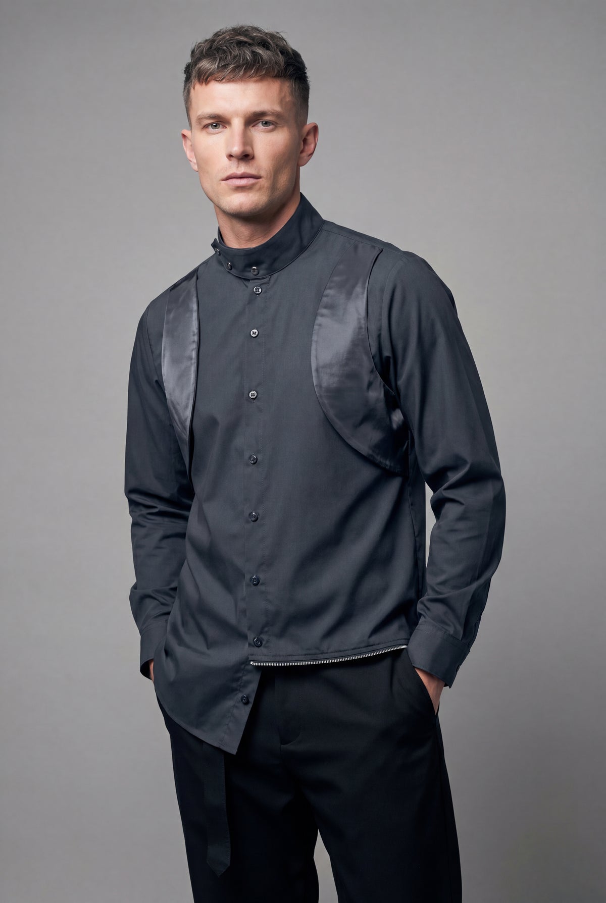 WON Asymmetrical Zip-Hem Shirt Black