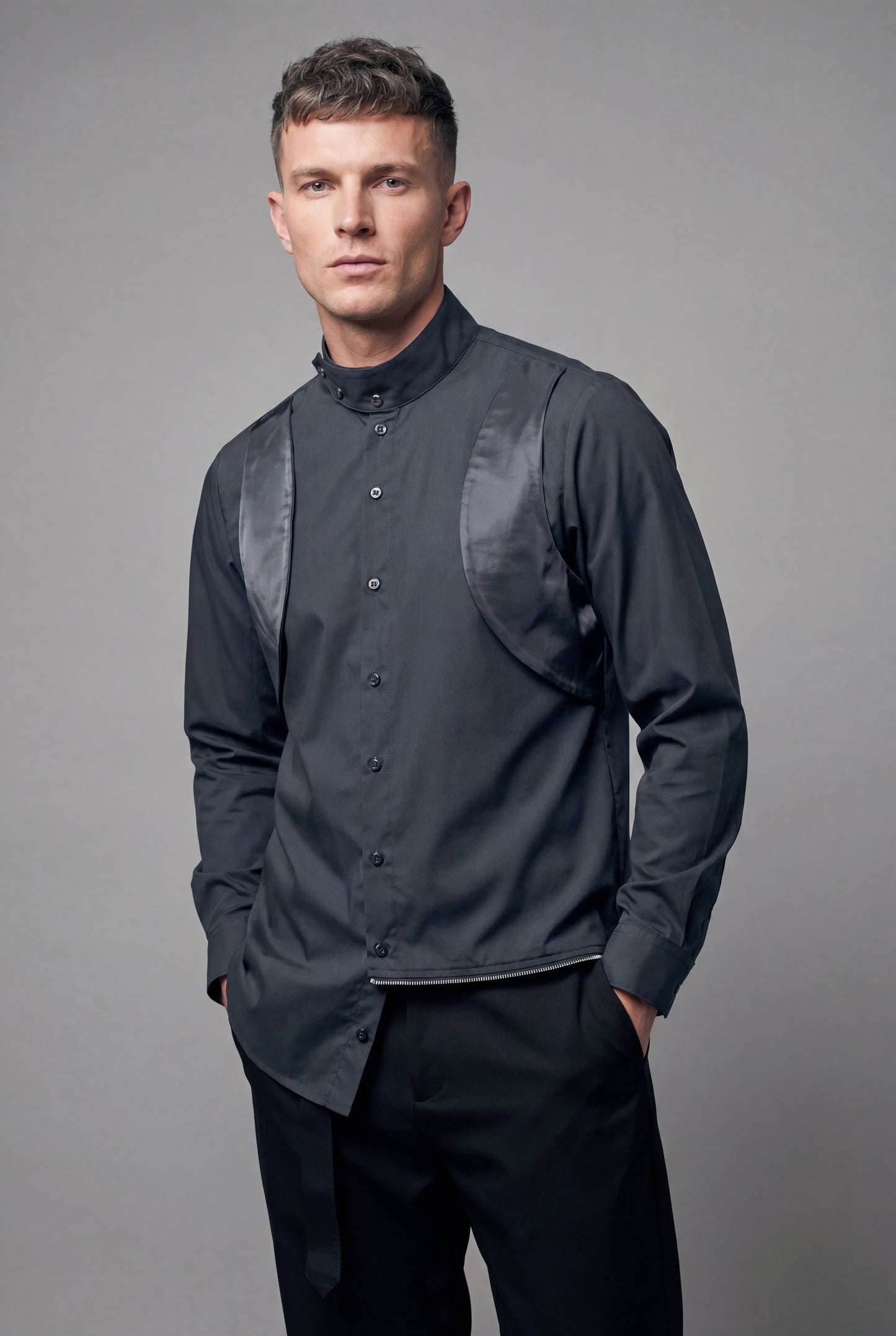 WON Asymmetrical Zip-Hem Shirt Black