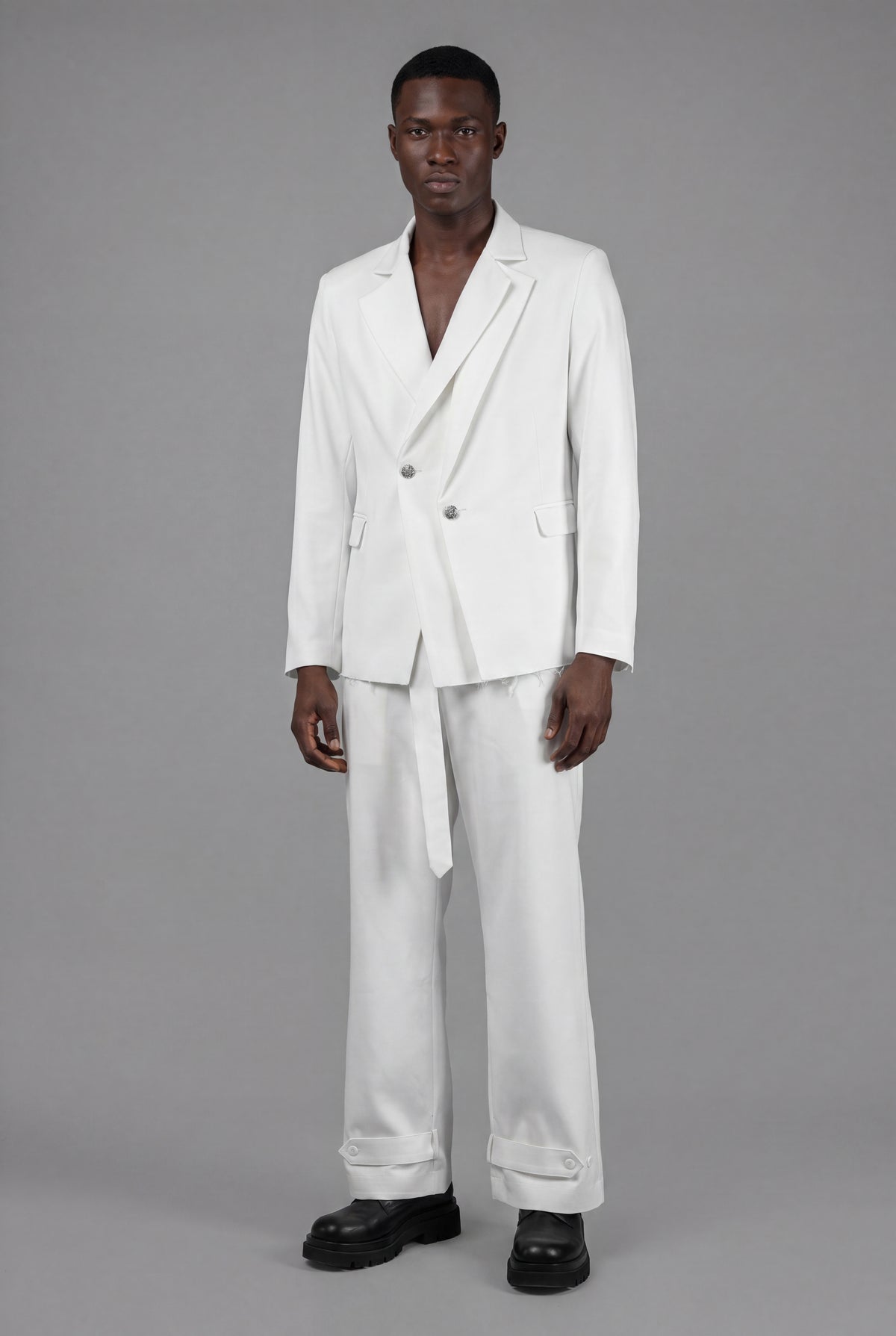 The Laureate Asymmetrical White Suit